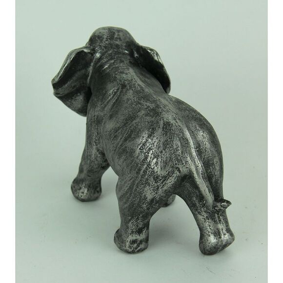 Antique Silver Finish Walking Trunk Up Elephant Statue - Picture 3 of 3